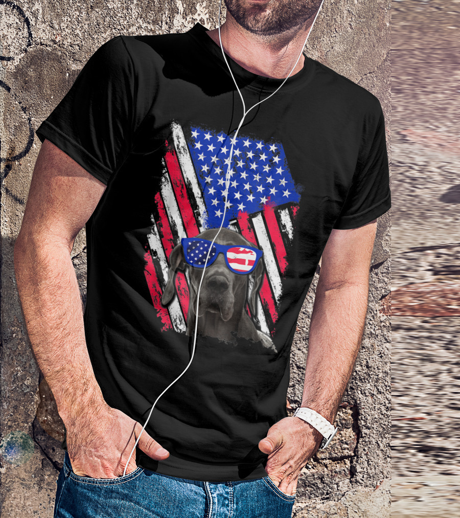 Vintage Great Dane Dog With American USA Flag Sunglasses T-Shirt