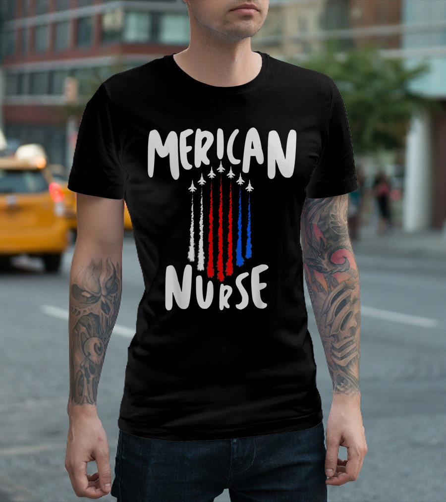 Merican Nurse Red White Blue Air Force Flyover T-Shirt
