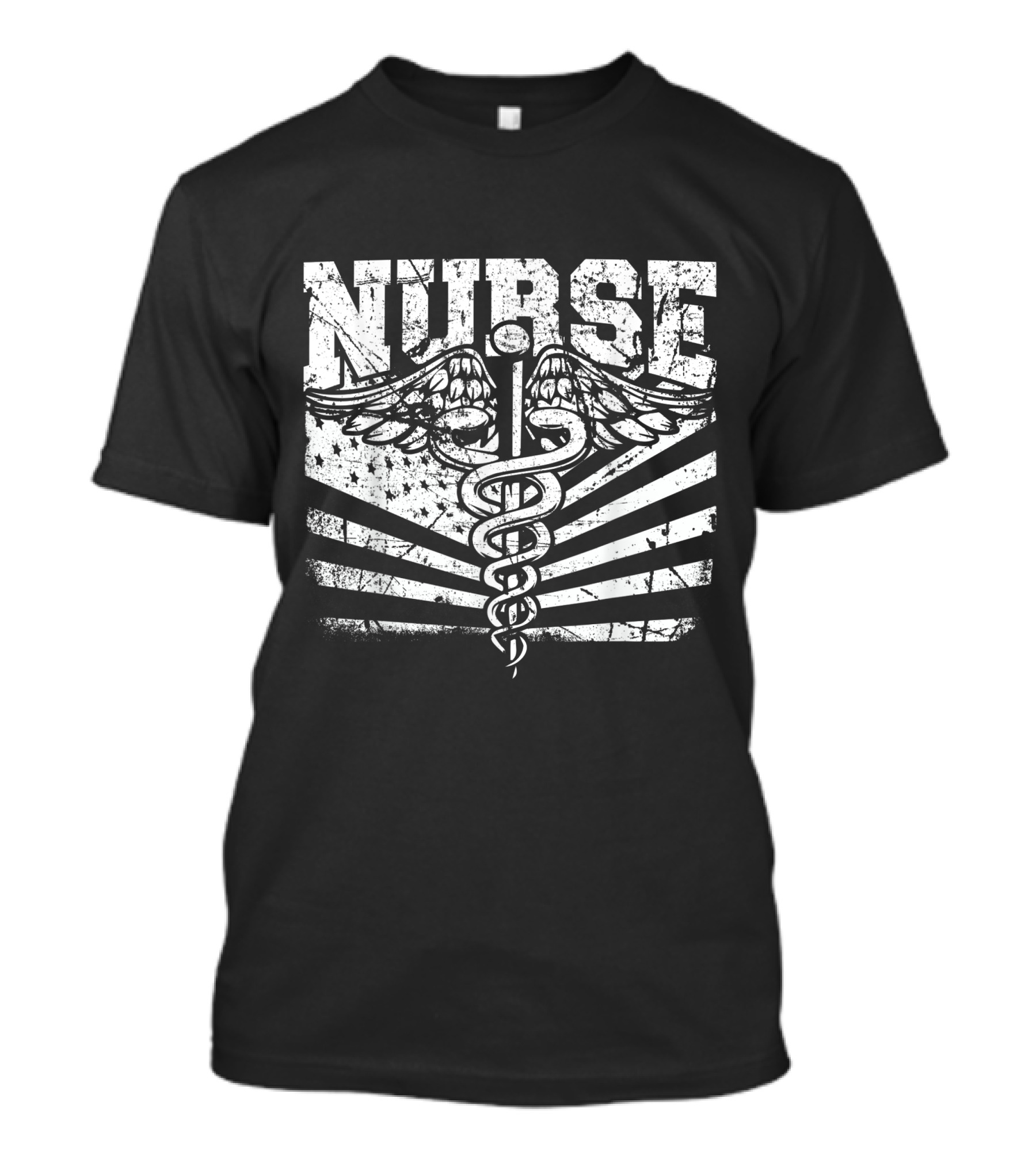 Distressed American Flag Caduceus Nurse T-Shirt