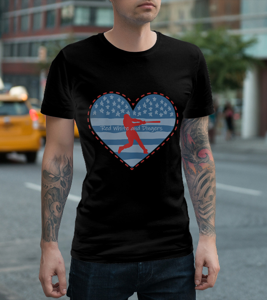 Primitive Patriotic American Red White and Dingers Baseball Mom Softball Dingers T-Shirt