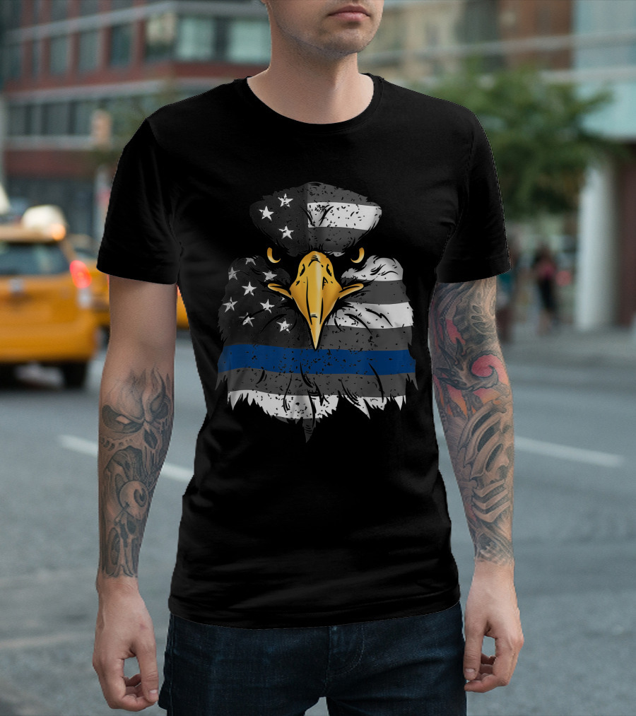 Thin Blue Line Bald Eagle American Flag Police Patriotic USA T-Shirt