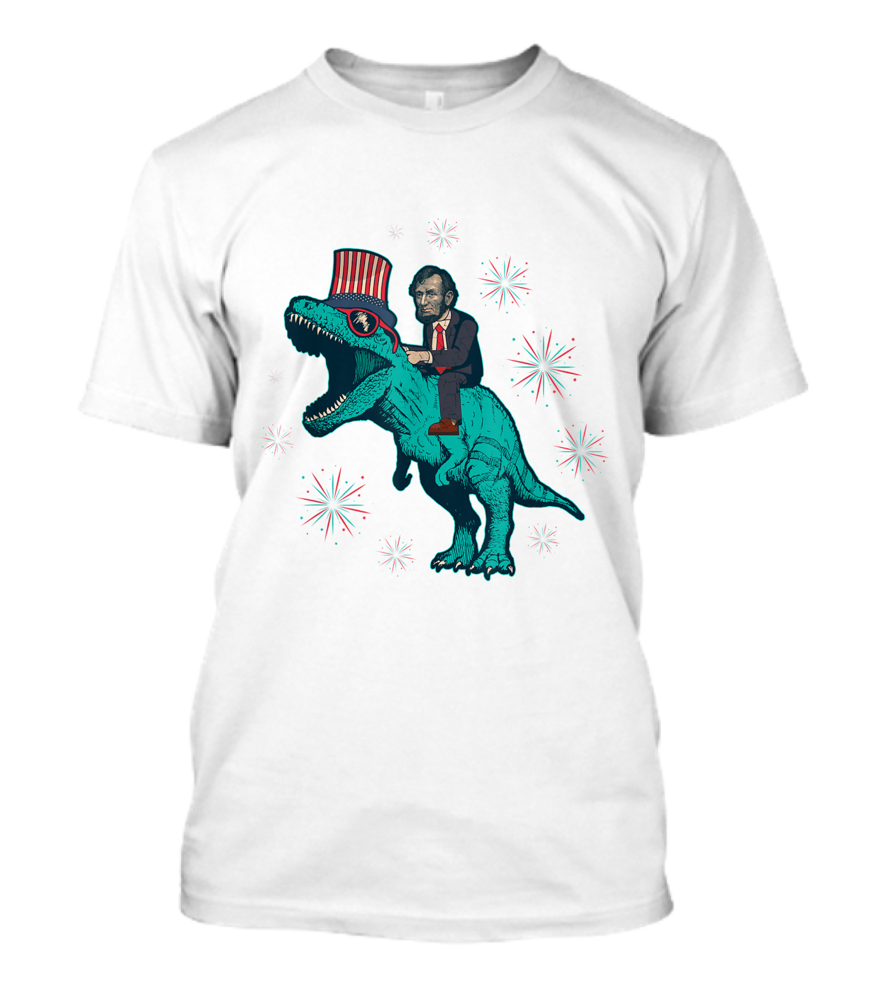 Abraham Lincoln't Rex Dinosaur 4Th Of July American Flag Fireworks Patriotic T-Shirt