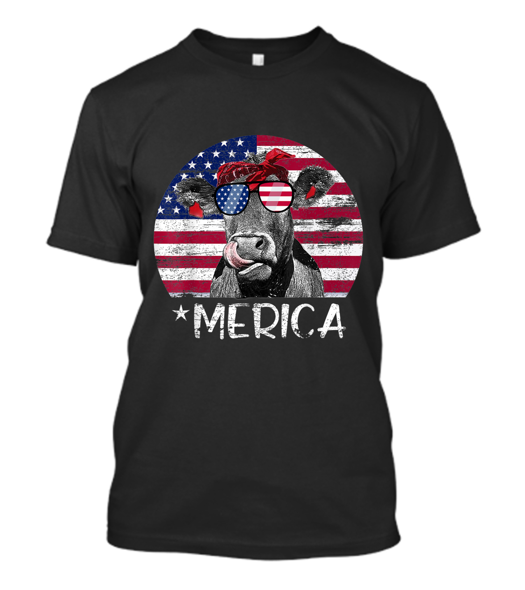 Merica Heifer Cow With American Flag Sunglasses Patriotic 4th Of July T-Shirt