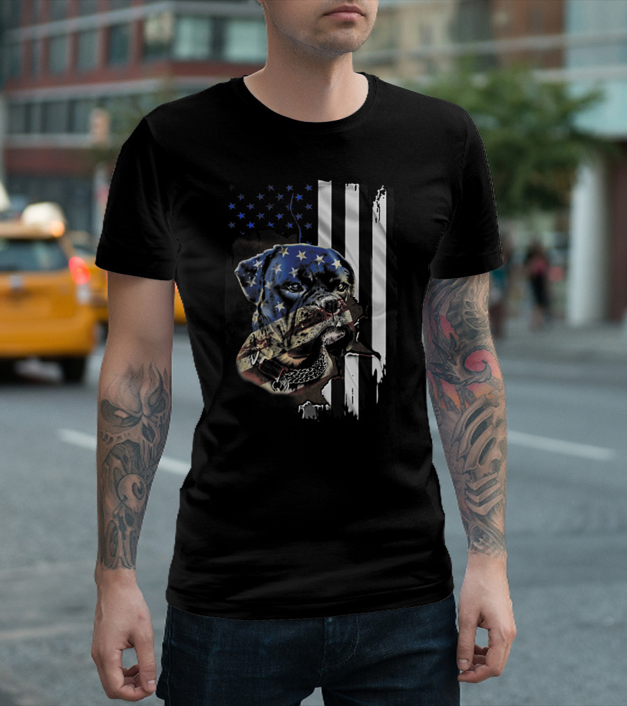 Boxer Dog With American Flag USA Patriotic T-Shirt