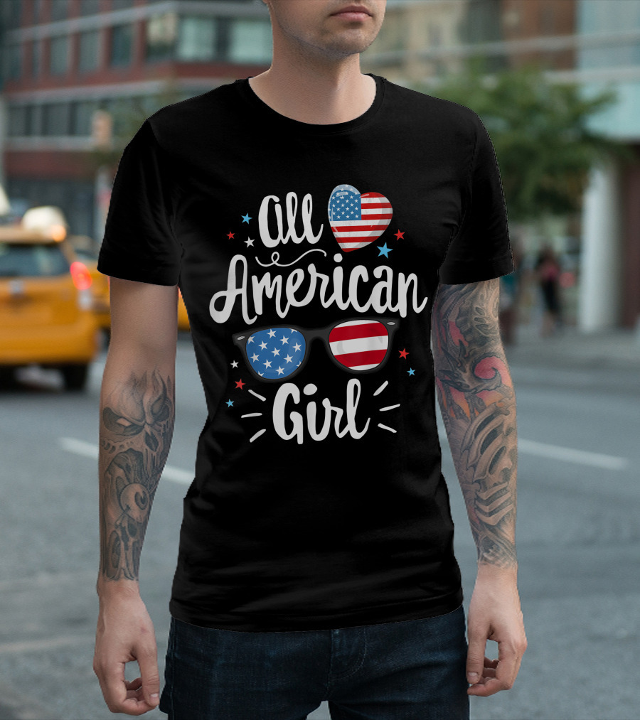 All American Girl Heart Sunglasses Stars Stripes Flag Patriotic 4th of July T-Shirt