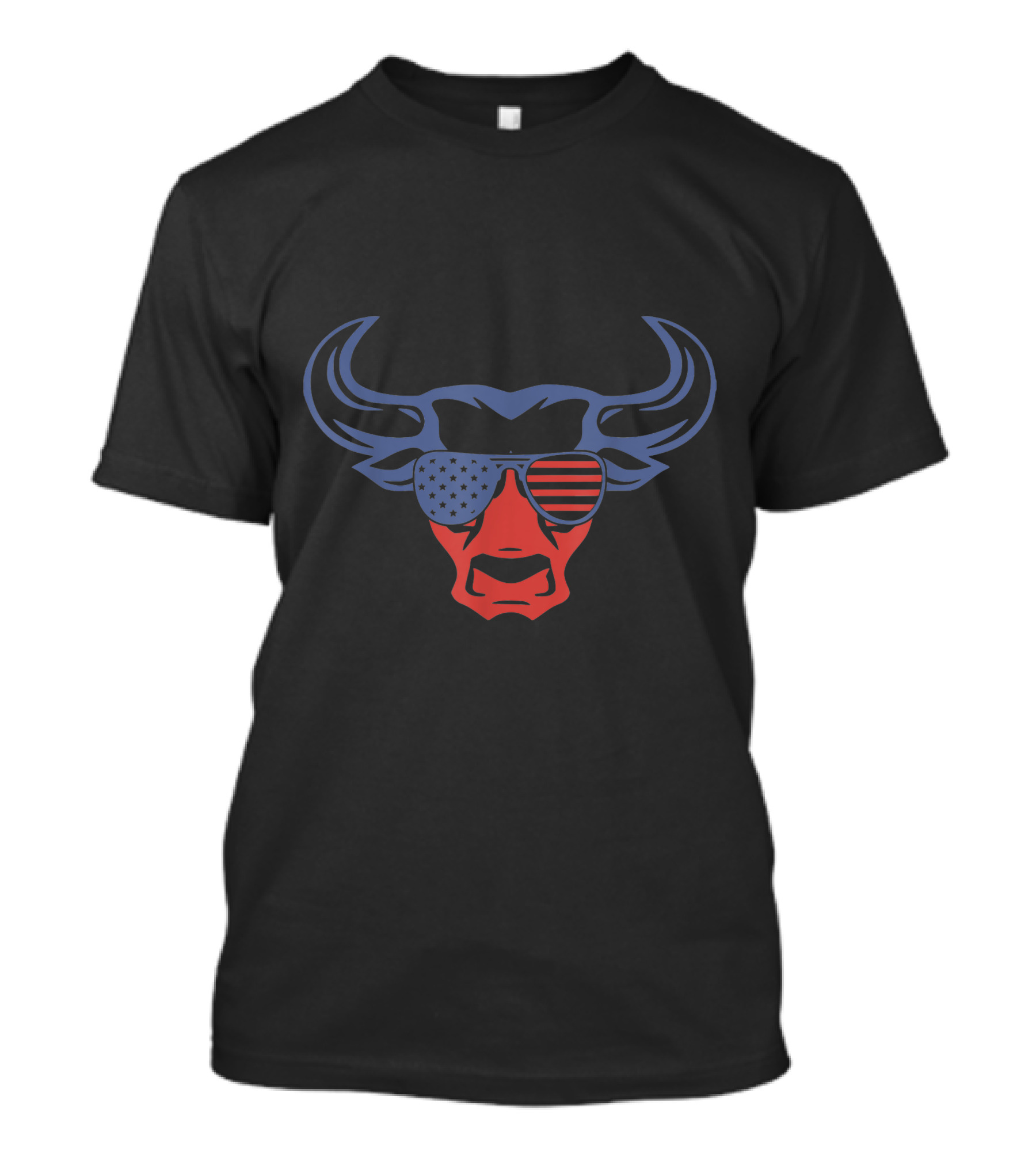 American Patriotic Bull With Flag Sunglasses T-Shirt
