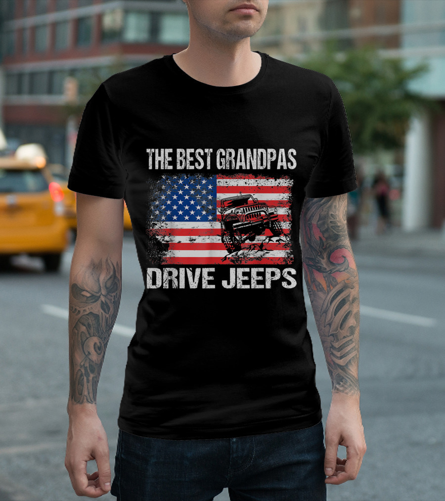 The Best Grandpas Drive Jeeps American Flag T-Shirt