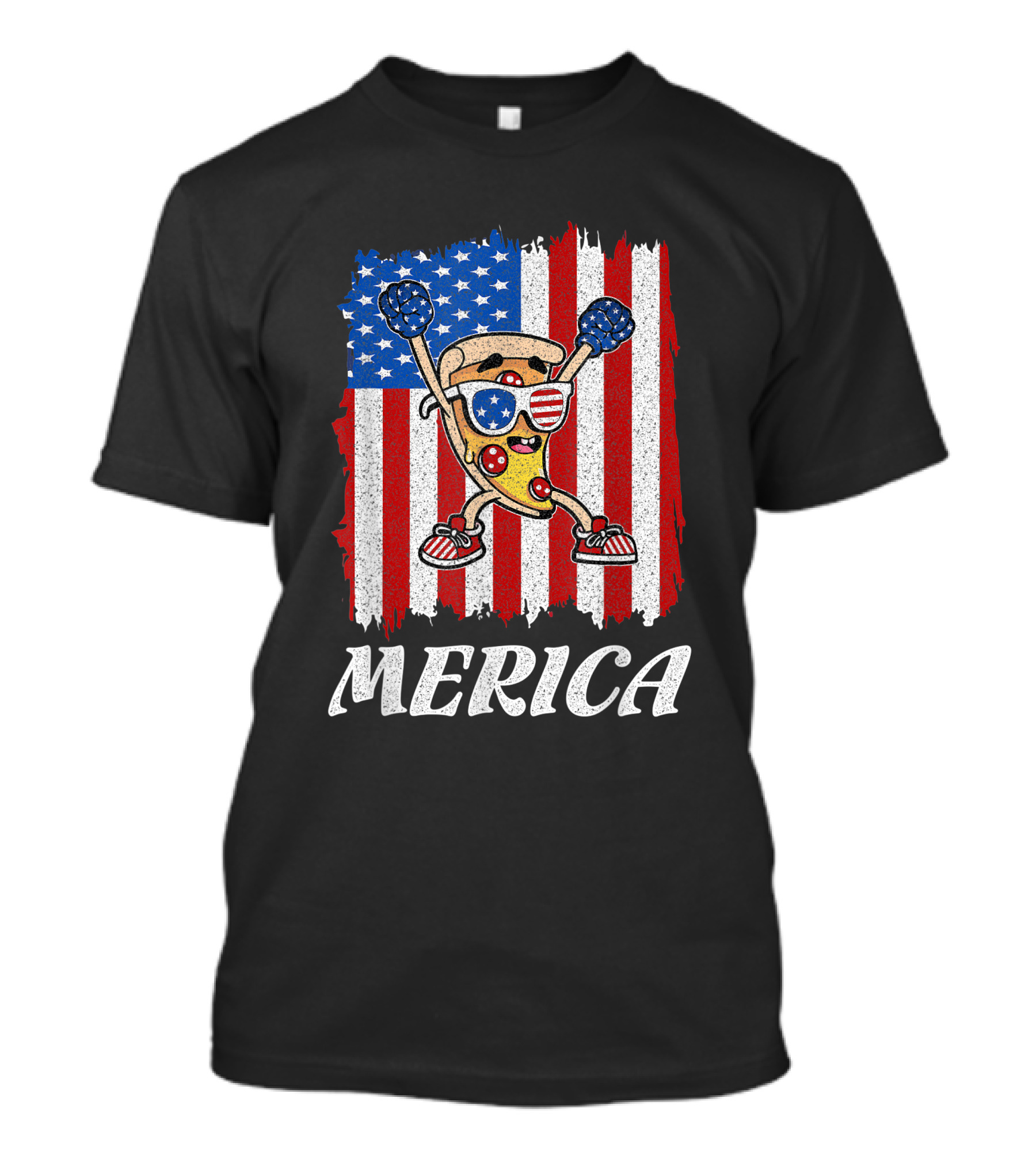 Pizza With Sunglasses Boxing Gloves American Flag Merica 4th July T-Shirt