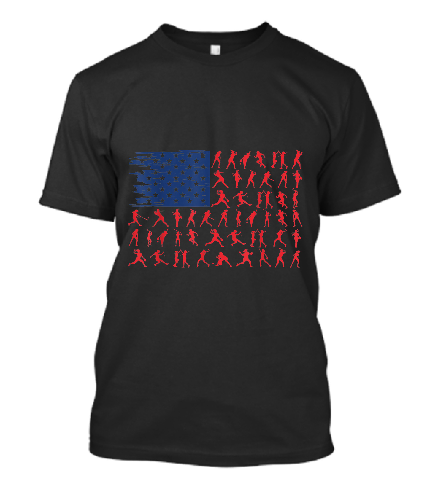 4th July American Flag Softball Silhouettes Patriotic Softball Lover T-Shirt