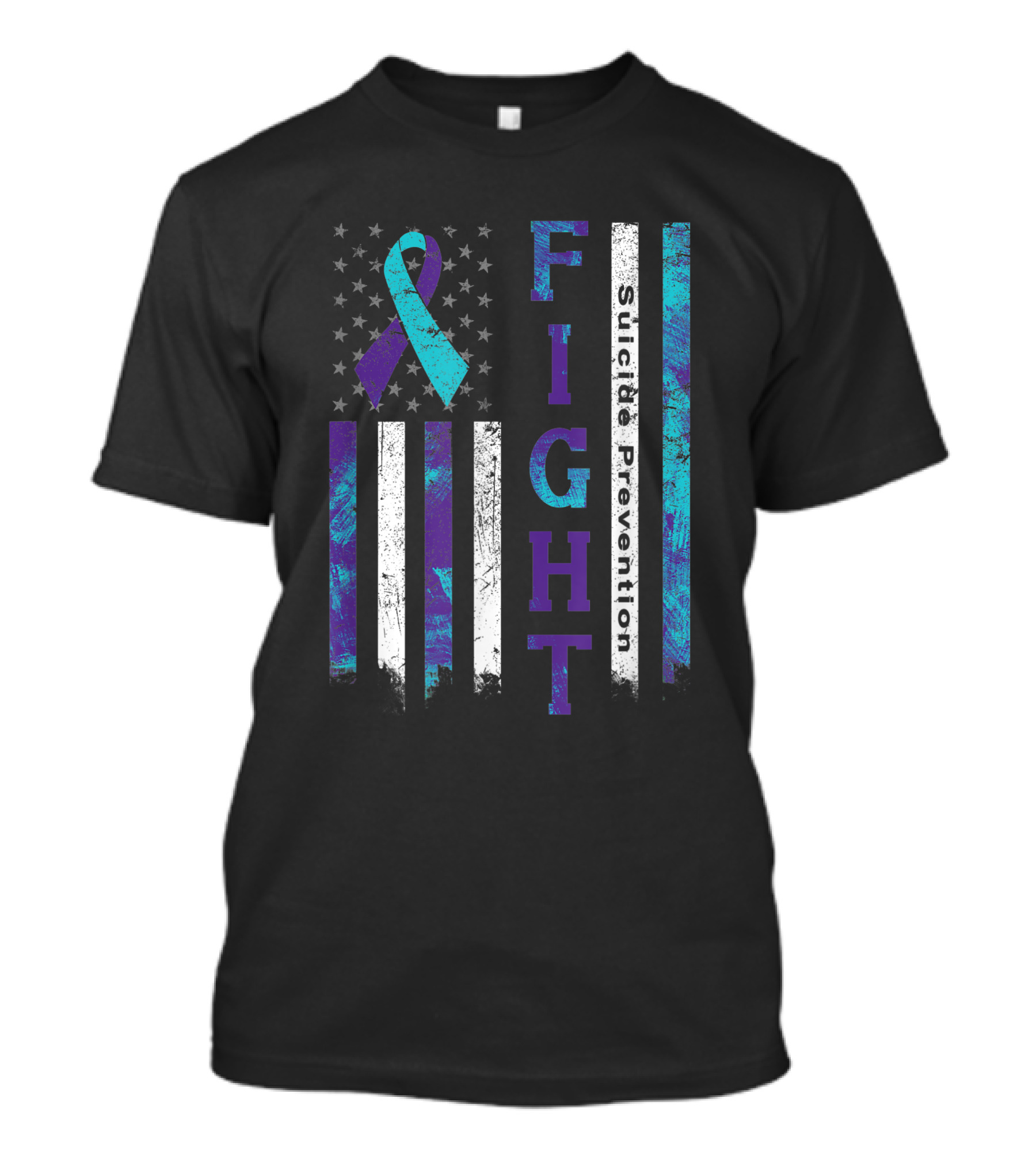 Fight Suicide Prevention Awareness Ribbon American Flag T-Shirt