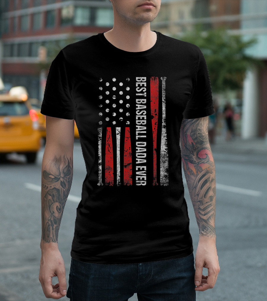 Best Baseball Dada Ever Vintage American Flag Baseball Bats Balls T-Shirt