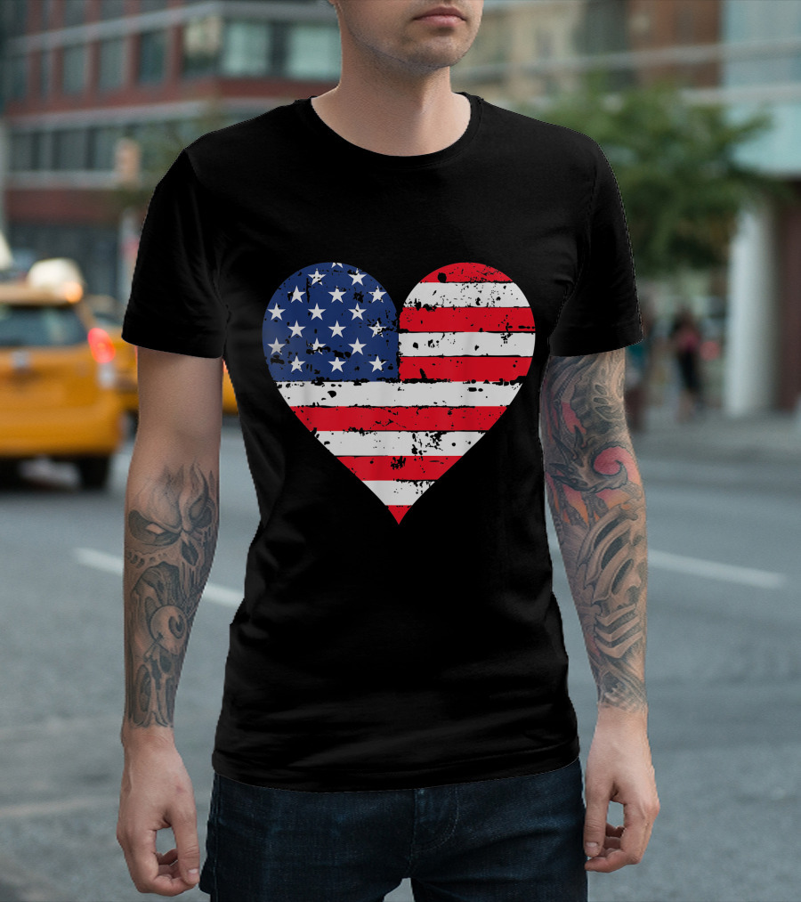 American Flag Heart USA 4th of July Patriotic Pride T-Shirt