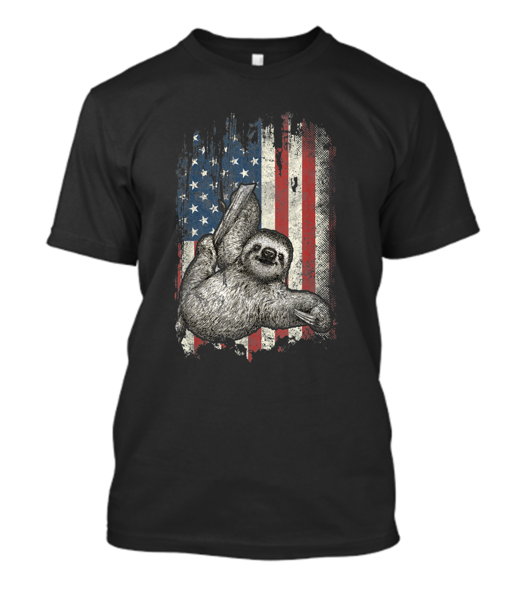 Patriotic USA Sloth With American Flag Background T-Shirt