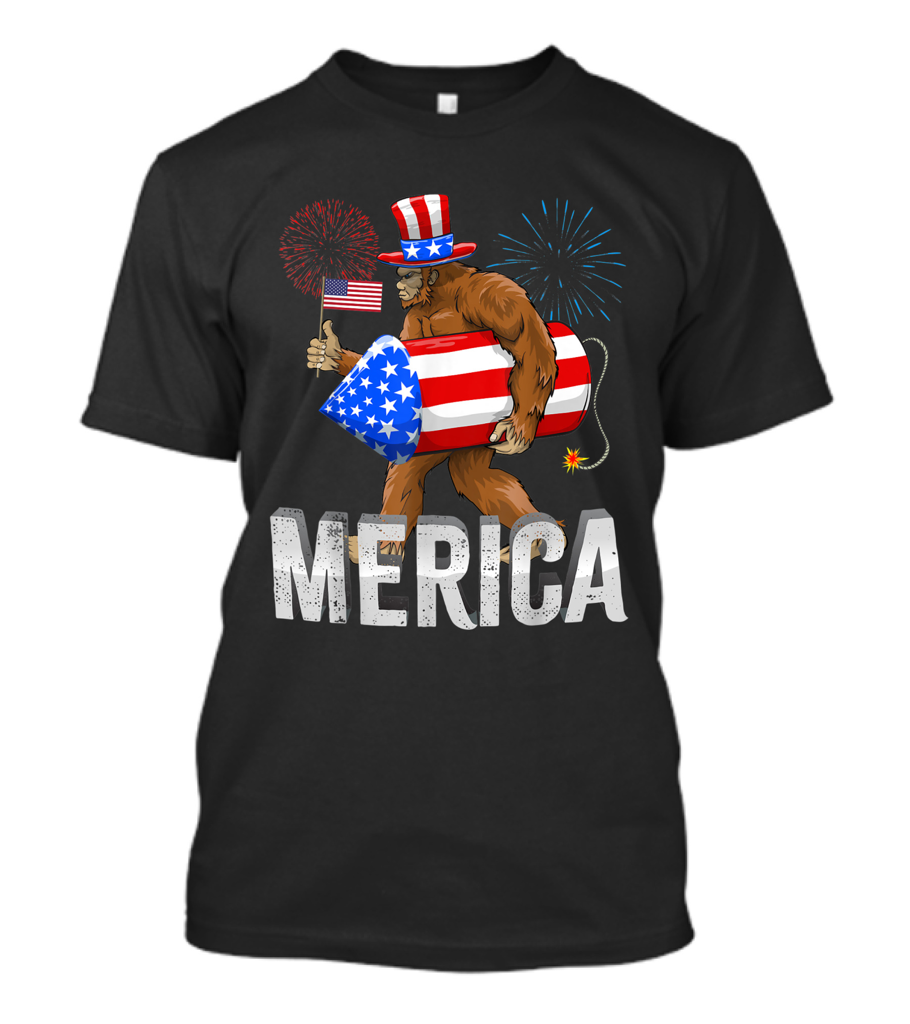 Bigfoot Merica Firecracker American Flag 4th Of July Sasquatch T-Shirt