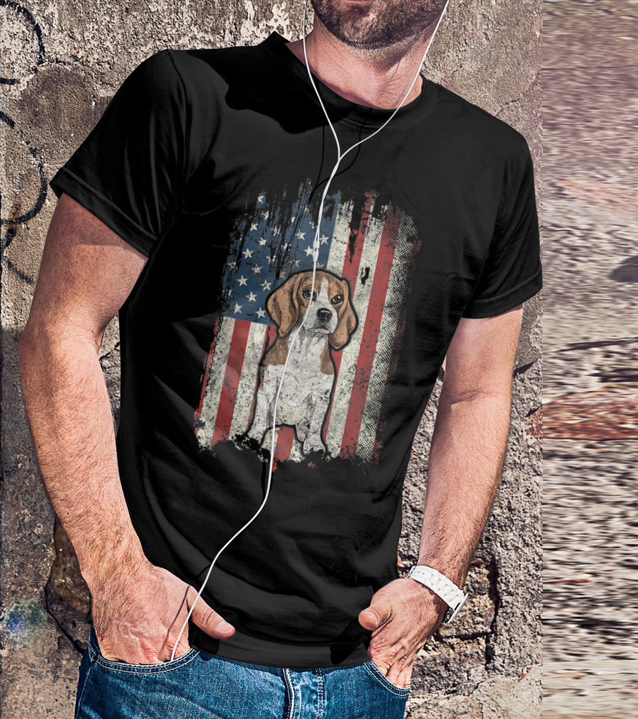 Beagle USA Patriotic American Flag T-Shirt