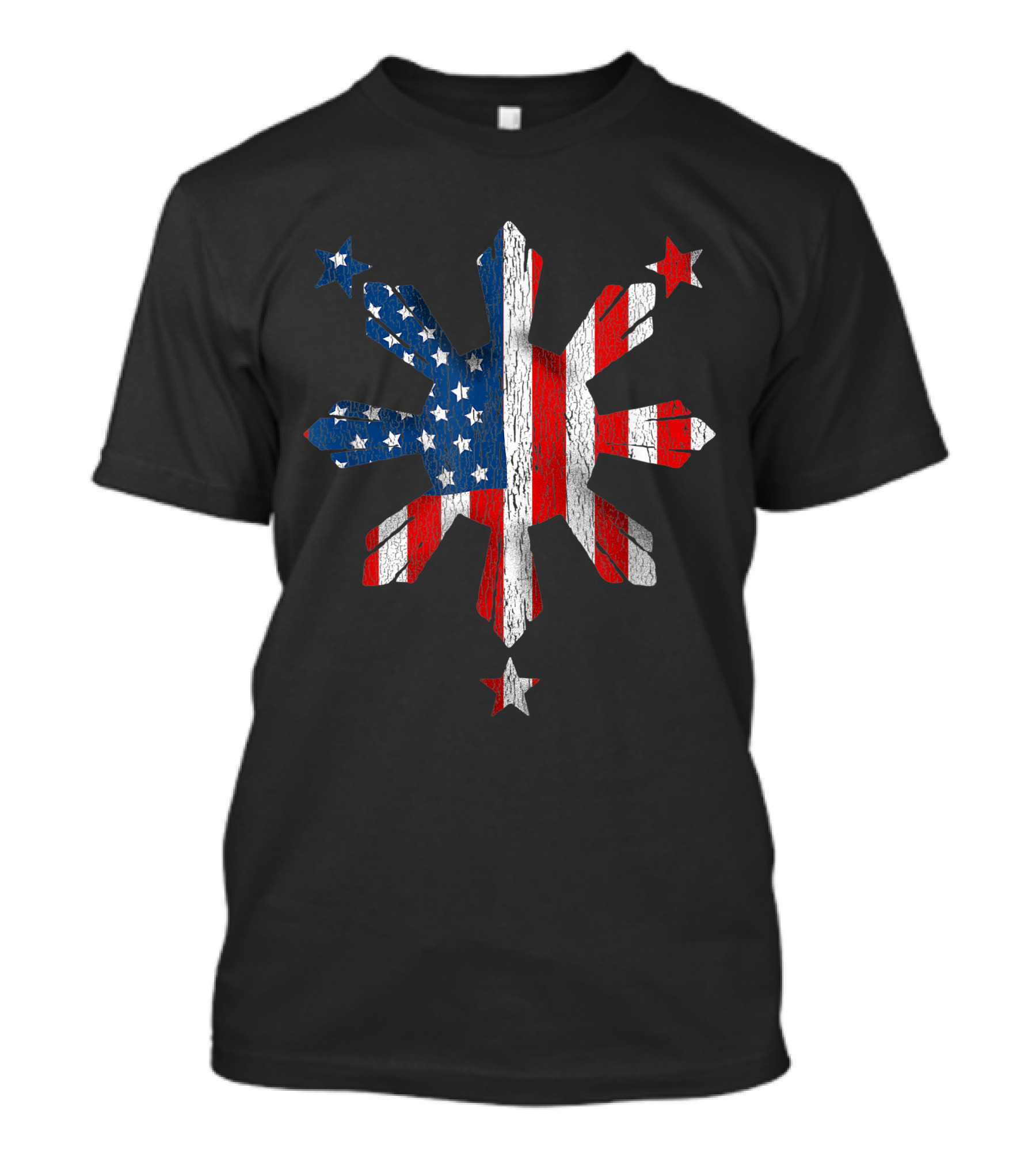 Filipino Pinoy Pride American Flag Philippines Sunburst Stars 4th Of July T-Shirt