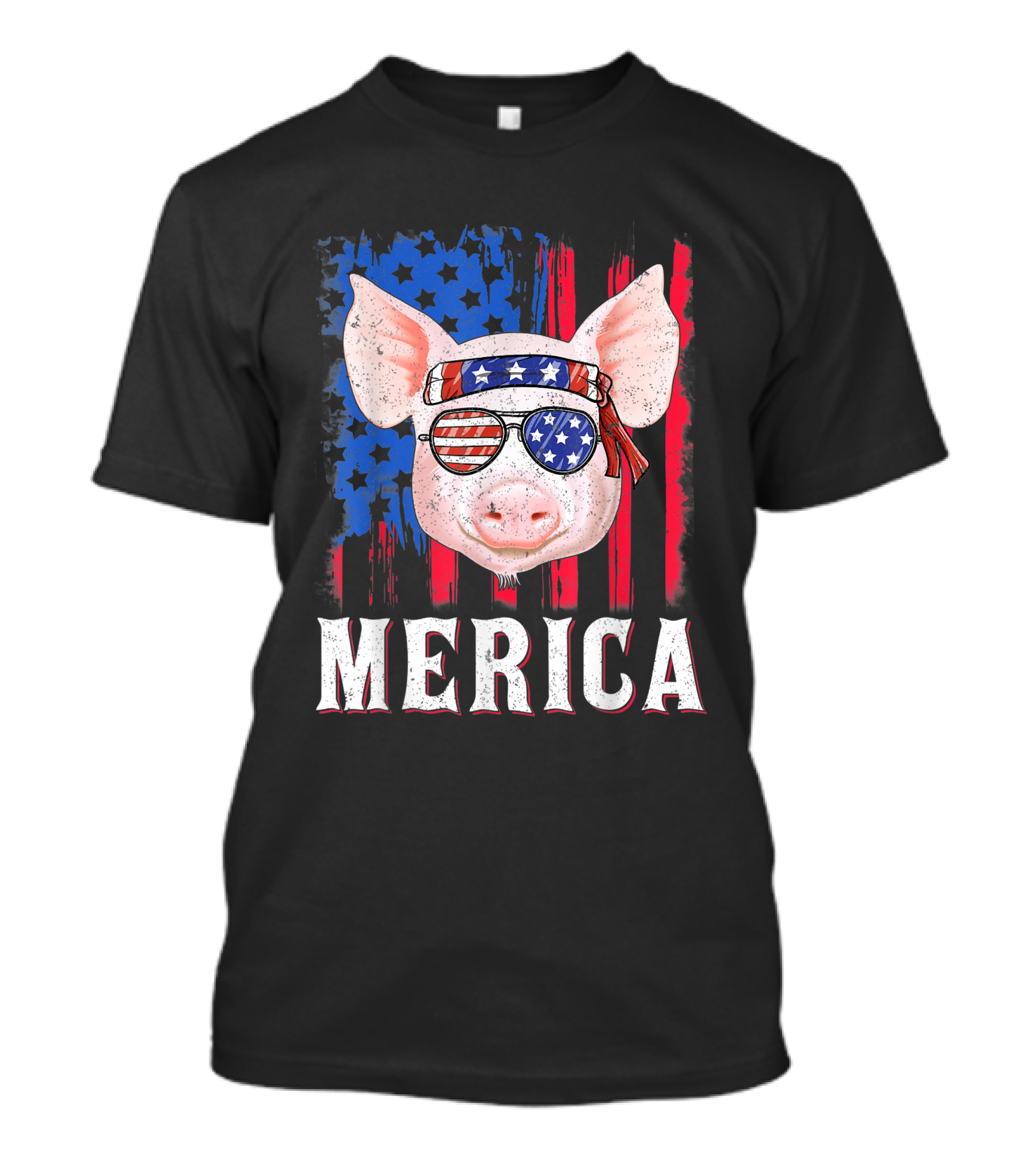 Patriotic 'Merica Pig With American Flag Sunglasses And Bandana T-Shirt