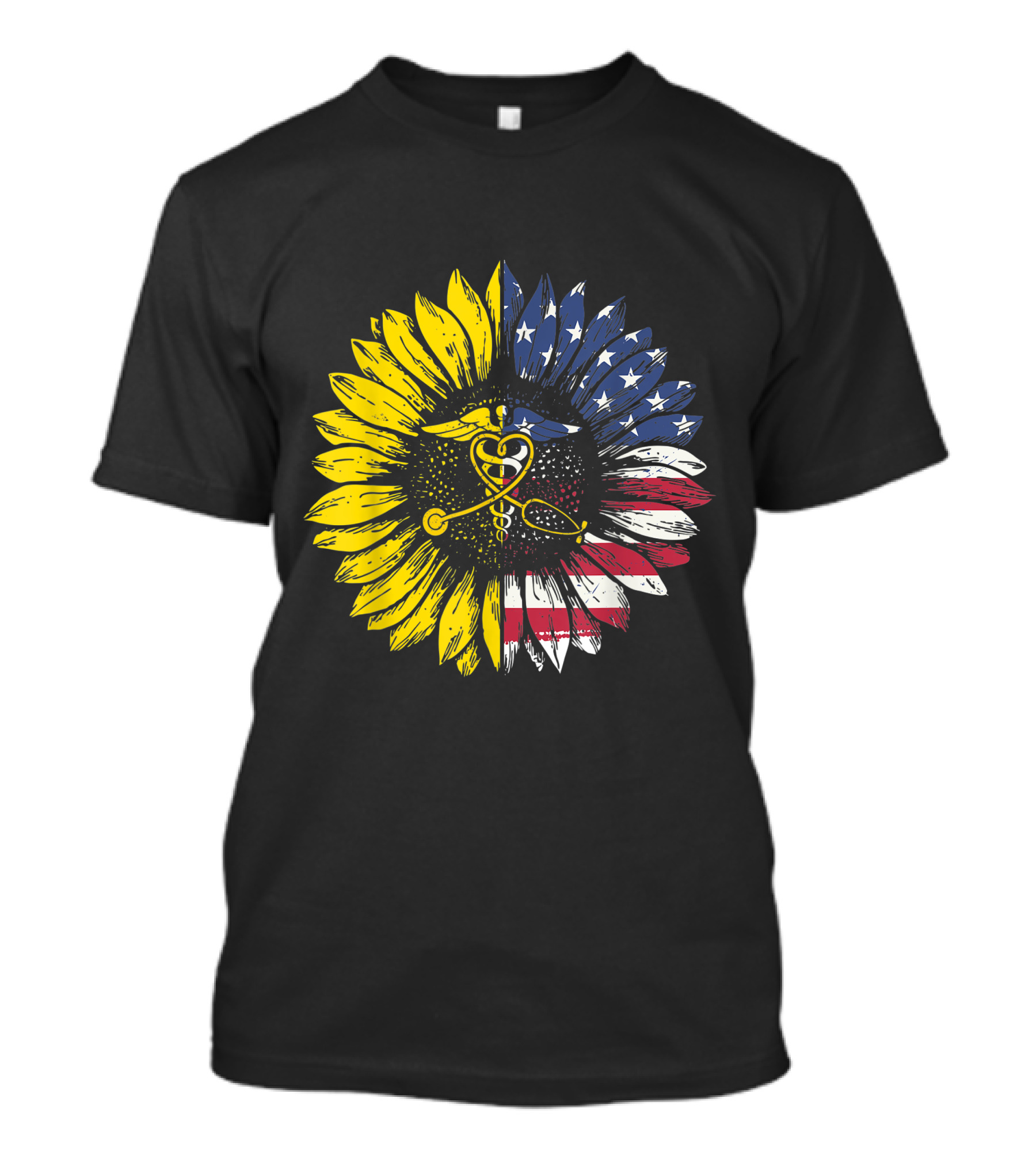 Sunflower American Flag Nurse Caducues July T-Shirt
