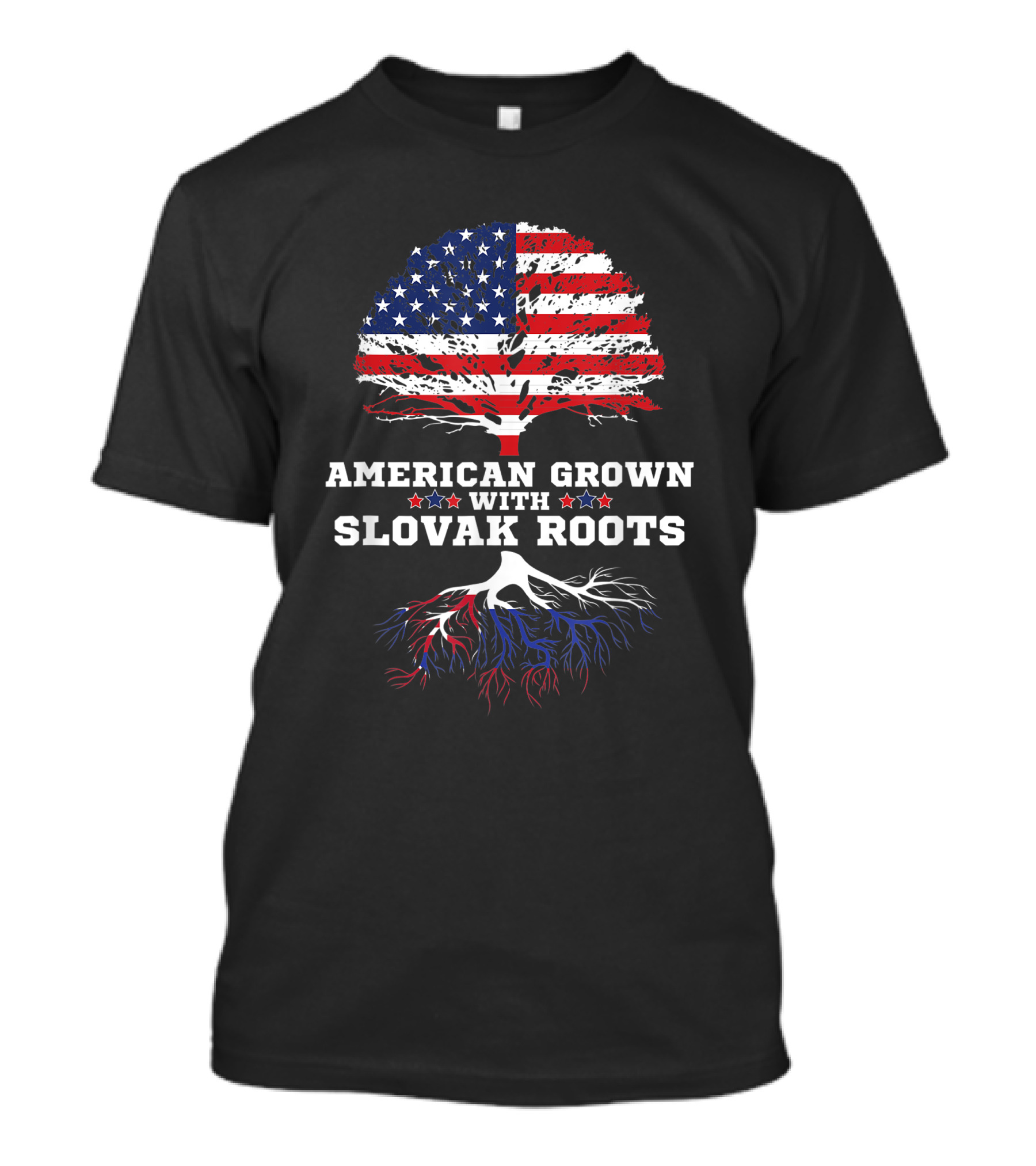 American Grown With Slovak Roots USA Flag Tree Slovensko Heritage T-Shirt