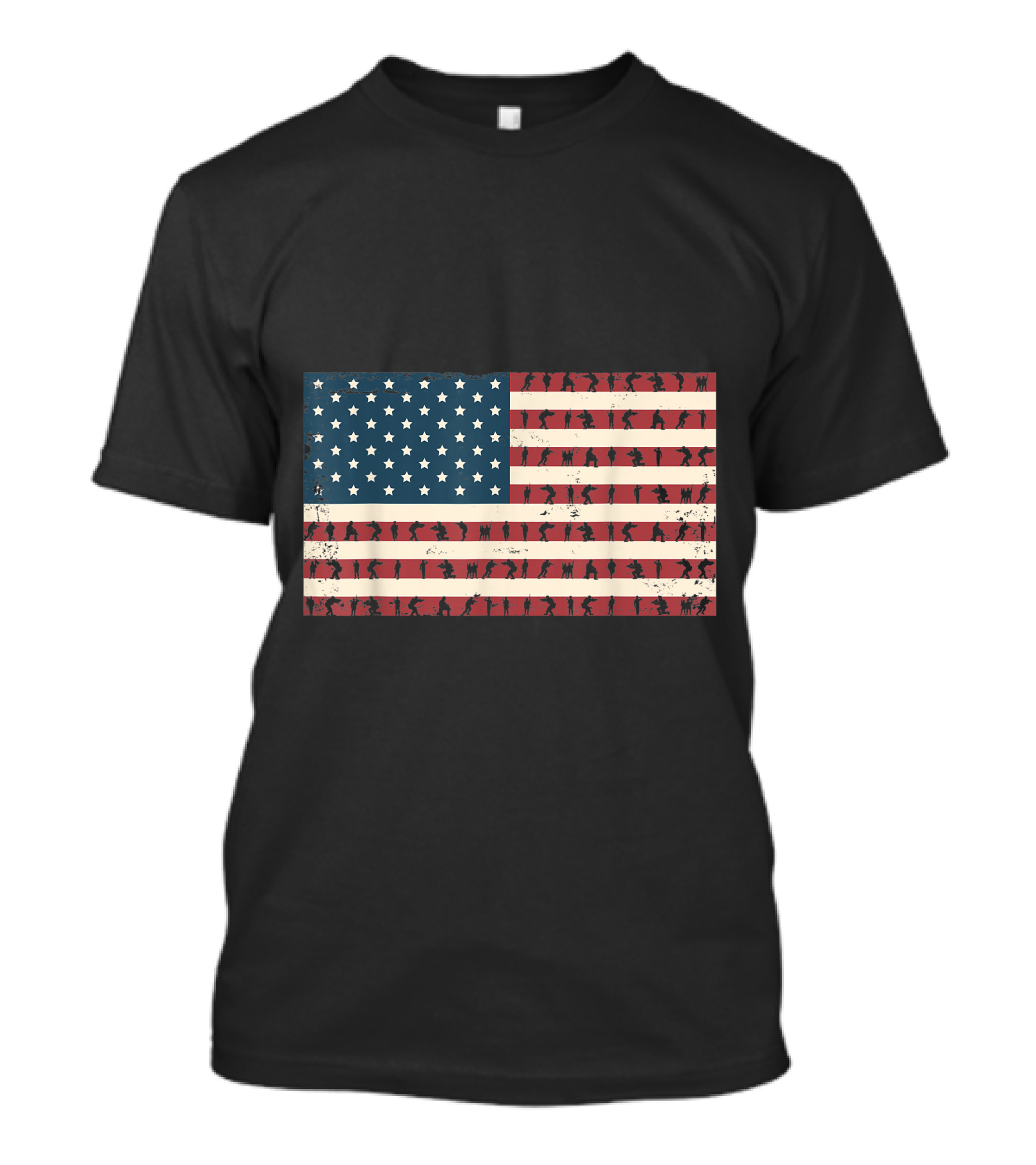 Vintage Distressed American Flag Veterans Silhouette 4th Of July T-Shirt