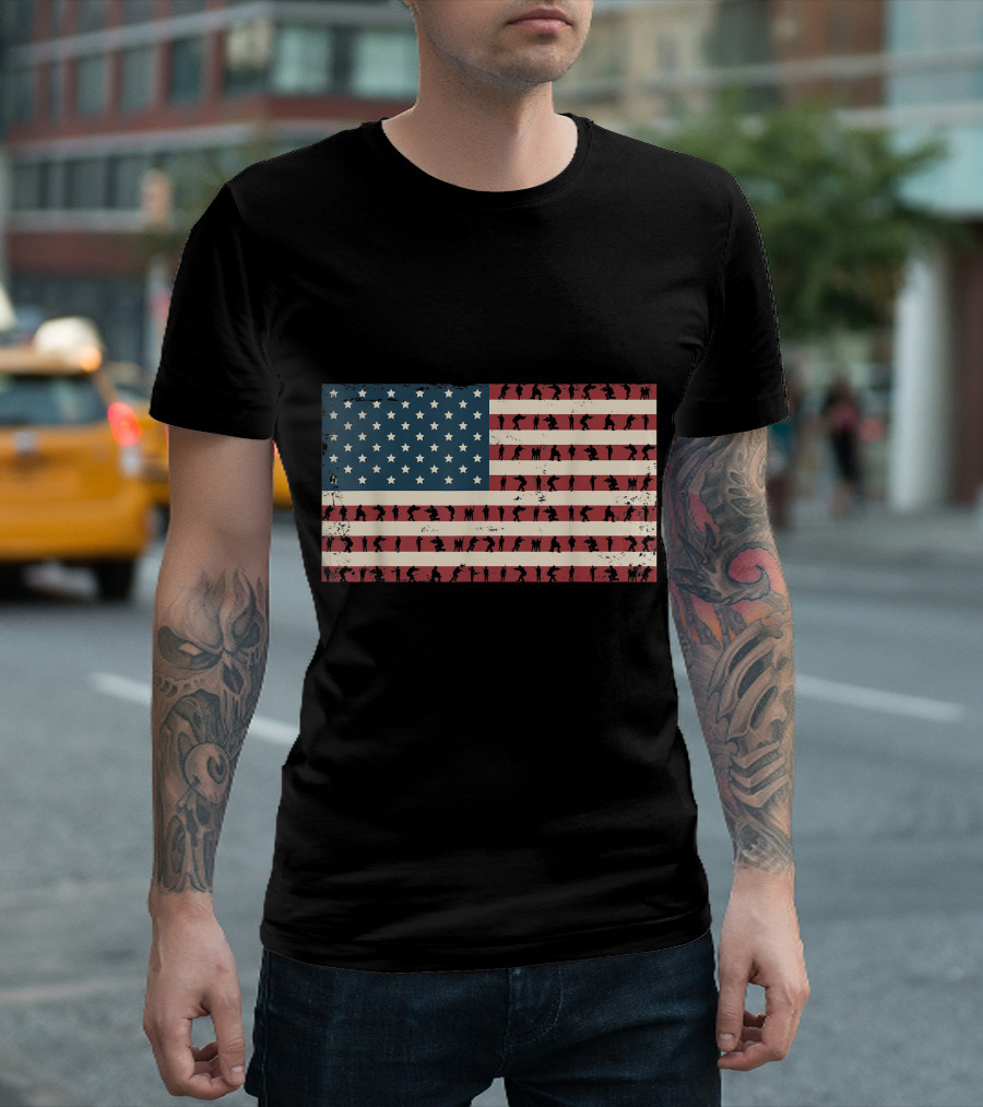 Vintage Distressed American Flag Veterans Silhouette 4th Of July T-Shirt