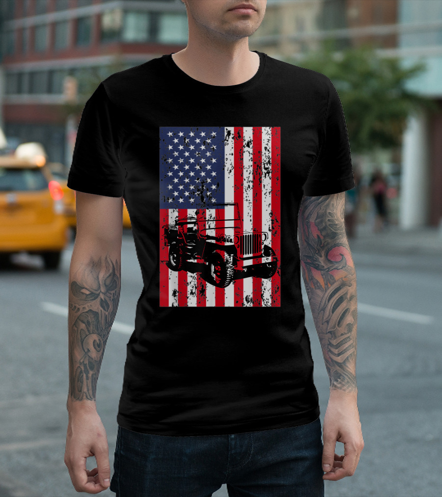 American Flag Grunge Jeep 4th of July Jeep Drivers T-Shirt