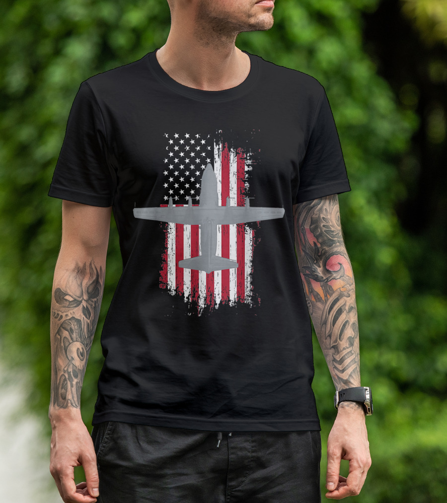 Ac 130 Spectre Gunship Over American Flag Military T-Shirt