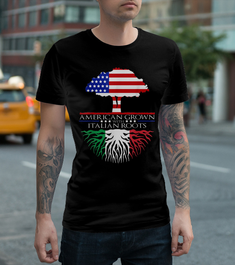 American Grown with Italian Roots Flag Tree USA Italy T-Shirt