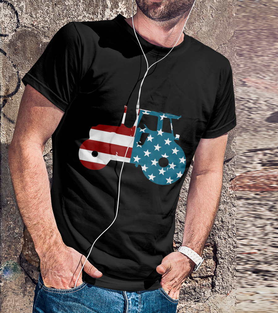 Tractor Silhouette American Flag Stars And Stripes Cute Unique T-Shirt