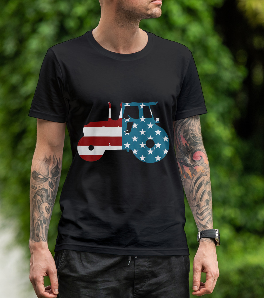 Tractor Silhouette American Flag Stars And Stripes Cute Unique T-Shirt