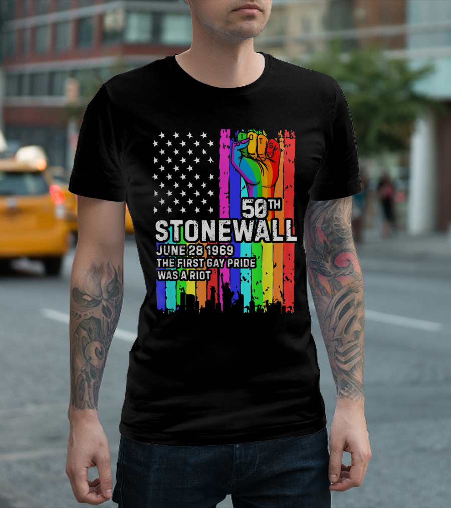 50th Stonewall June 28 1969 The First Gay Pride Was A Riot American Flag T-Shirt