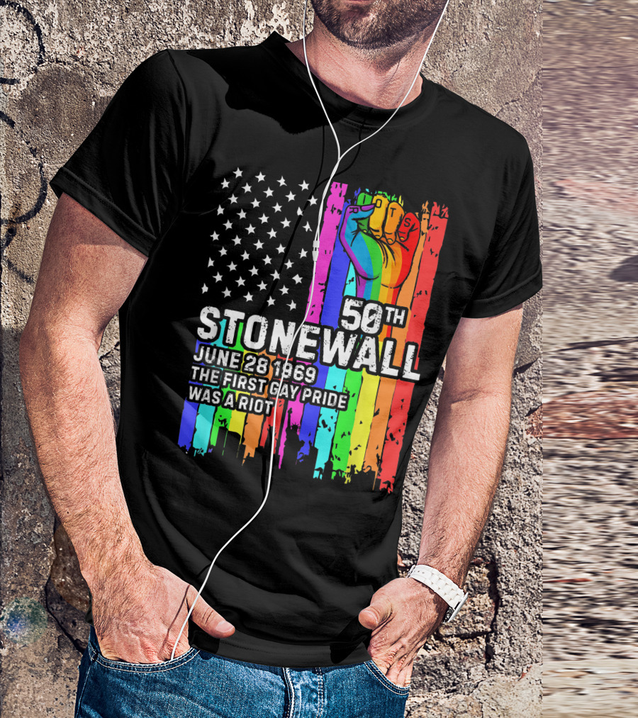 50th Stonewall June 28 1969 The First Gay Pride Was A Riot American Flag T-Shirt
