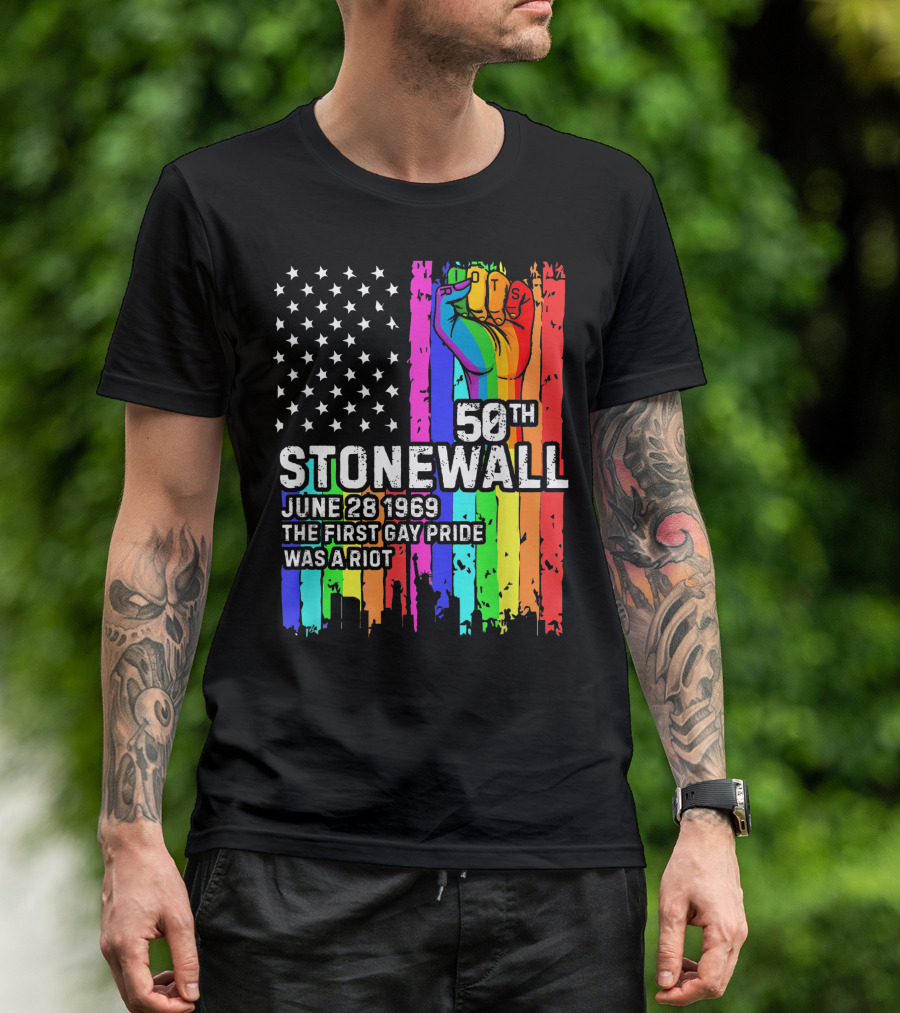 50th Stonewall June 28 1969 The First Gay Pride Was A Riot American Flag T-Shirt