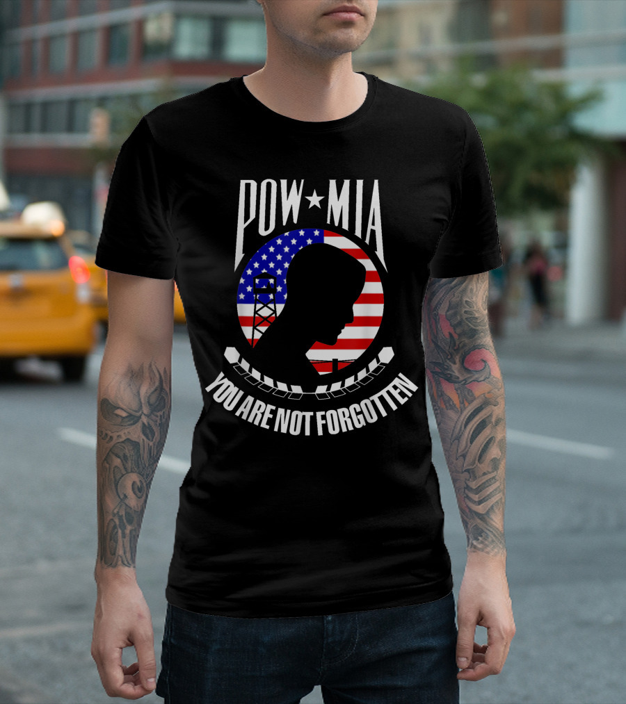 POW MIA American Flag You Are Not Forgotten Silhouette Prisoner Of War T-Shirt