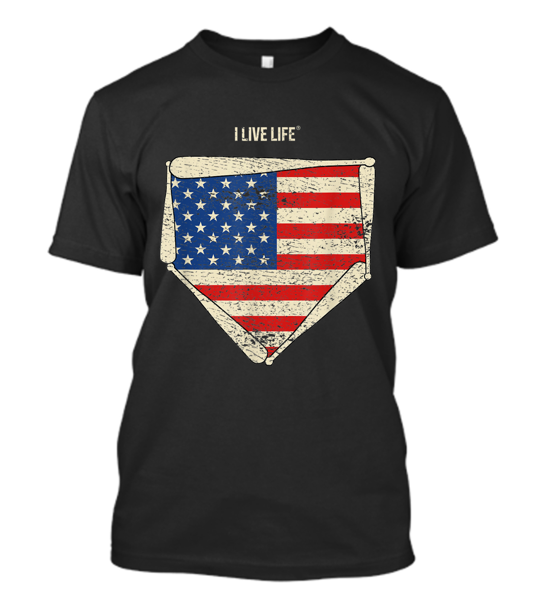 Vintage American Baseball USA Flag Home Plate I Live Life T-Shirt