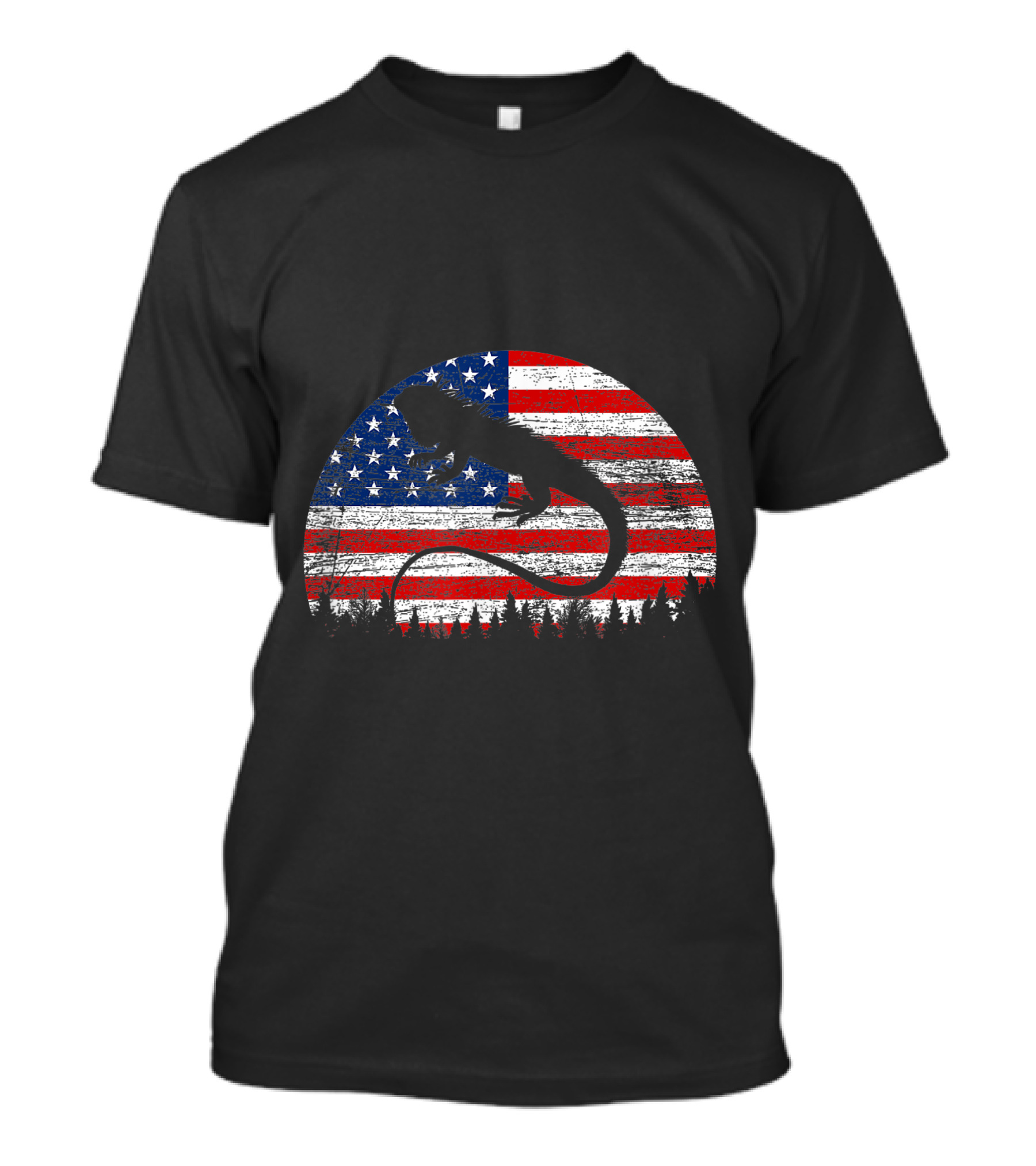 Iguana Silhouette On American Flag 4th Of July USA T-Shirt