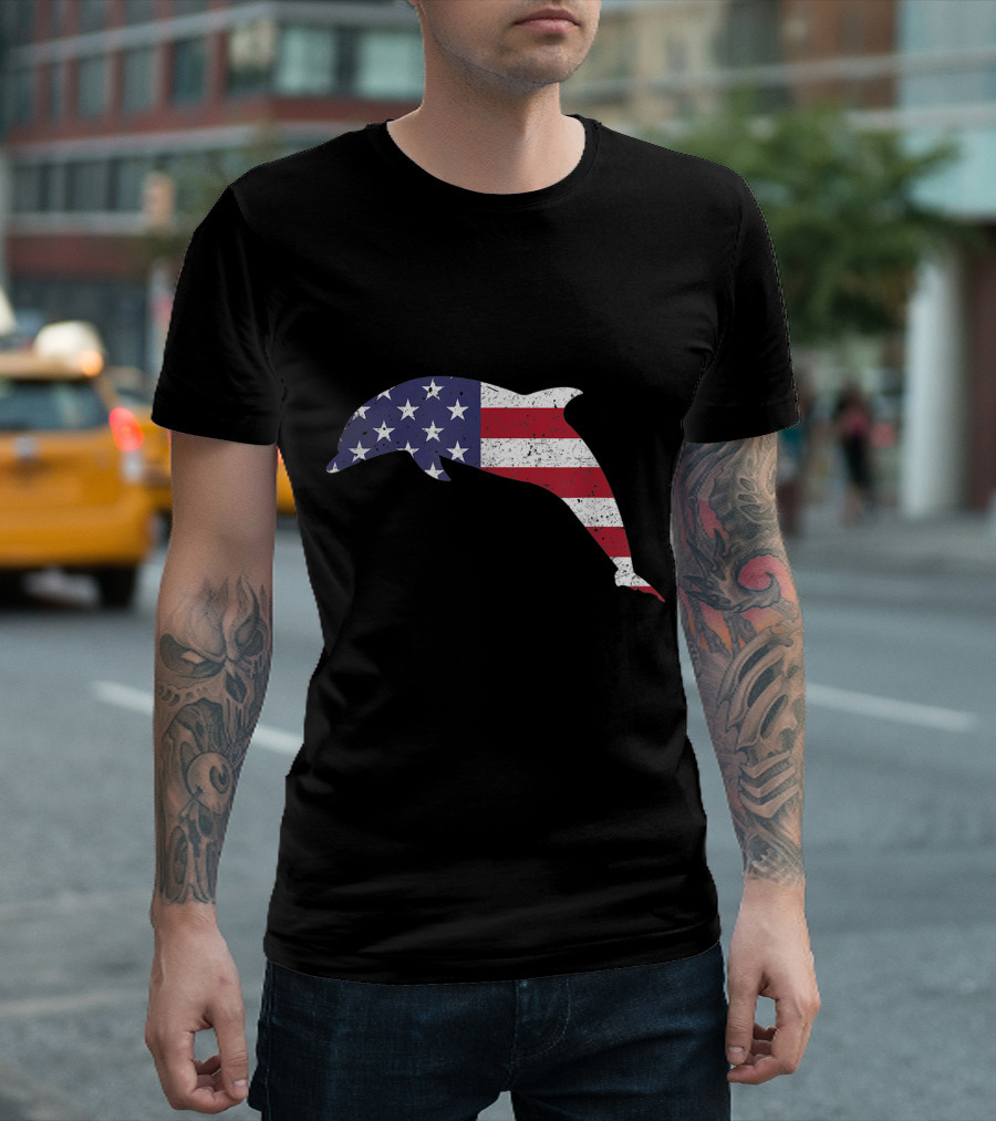 Patriotic Dolphin American Flag 4Th Of July T-Shirt