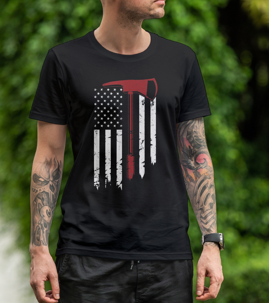 Firefighter Axe American Flag 4th Of July USA T-Shirt