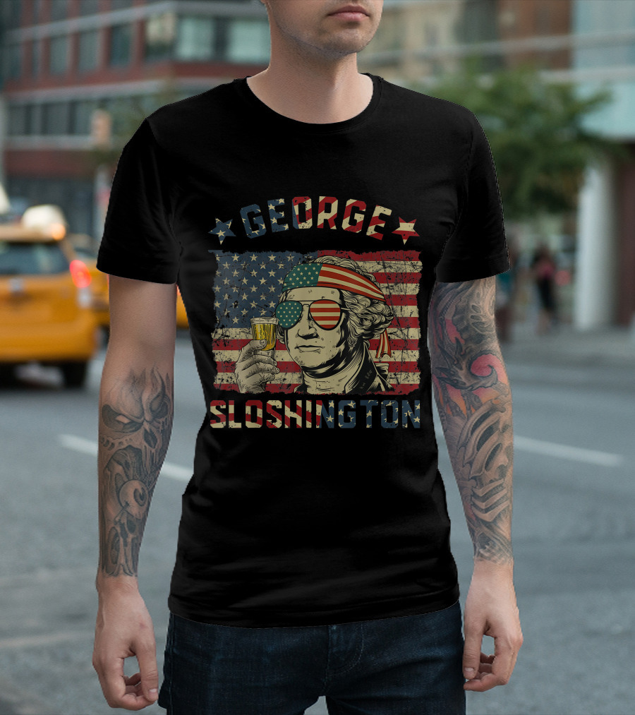 George Sloshington 4th Of July American Flag Aviator Glasses T-Shirt