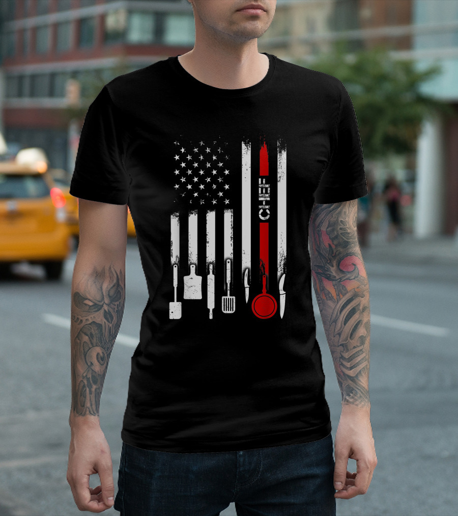 American Flag Chef Cooking Tools USA T-Shirt