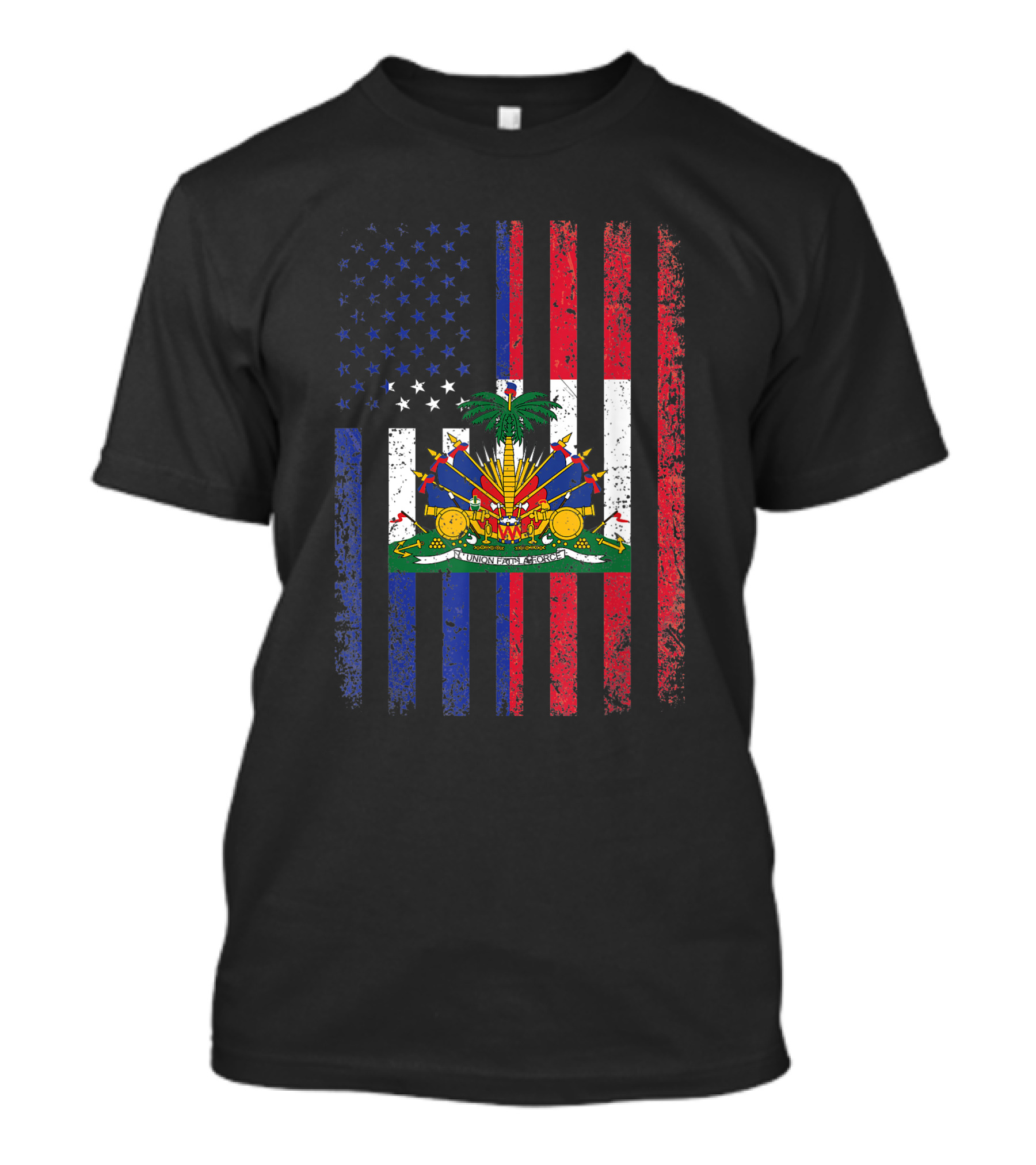 Haiti USA Flag 4th Of July American Haitian Emblem Fusion T-Shirt