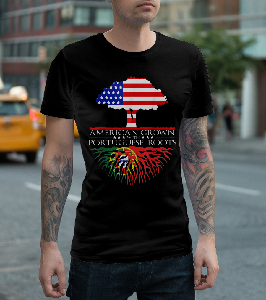 American Grown with Portuguese Roots Tree Flag USA Portugal T-Shirt