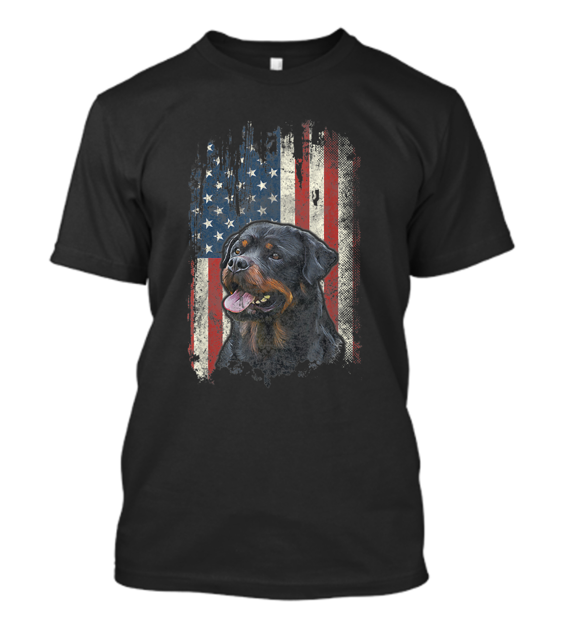 Rottweiler Dog Over Distressed American Flag USA Patriotic T-Shirt