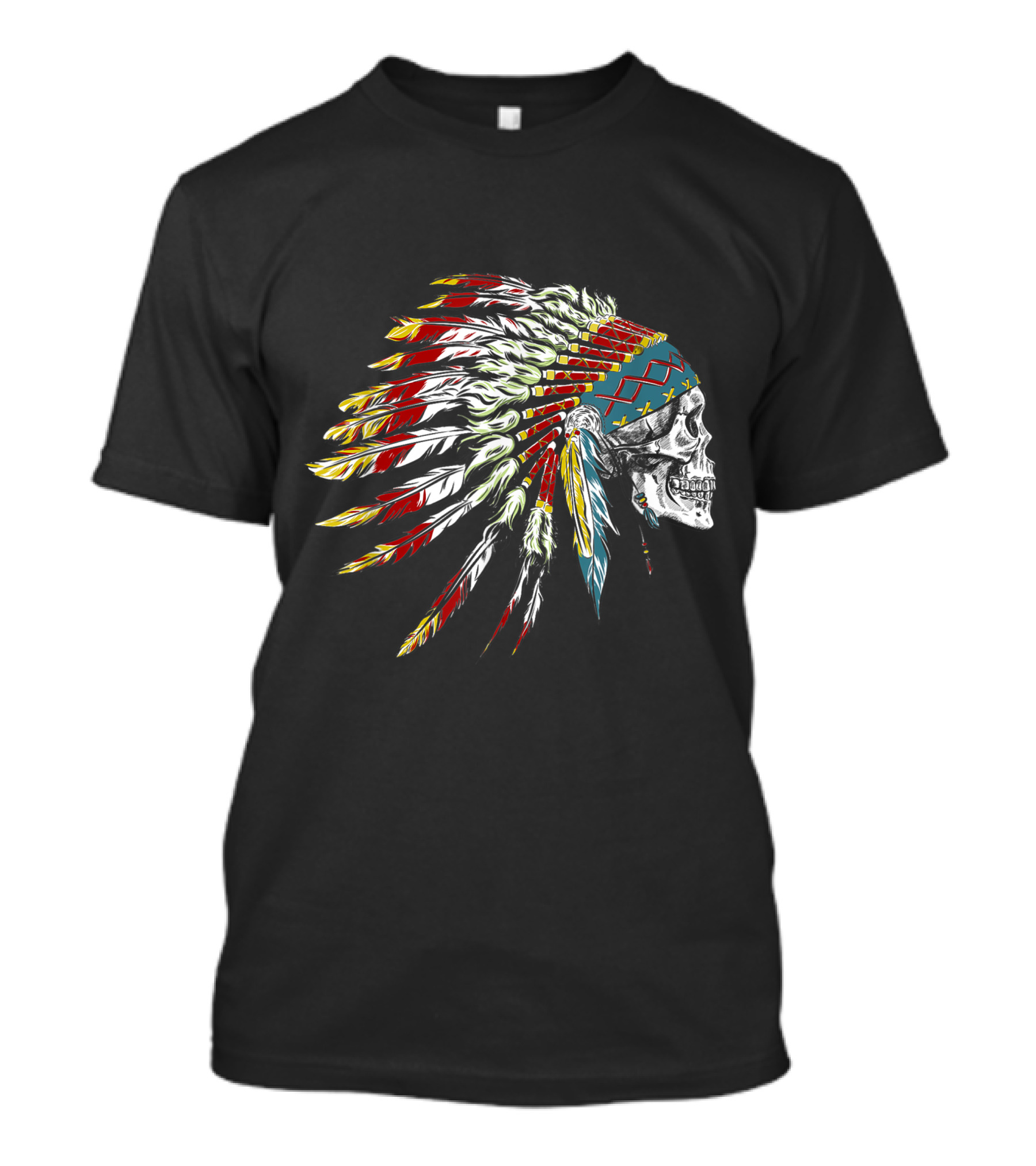 Vintage Native American Skull Chief Headdress Eagle Feathers T-Shirt