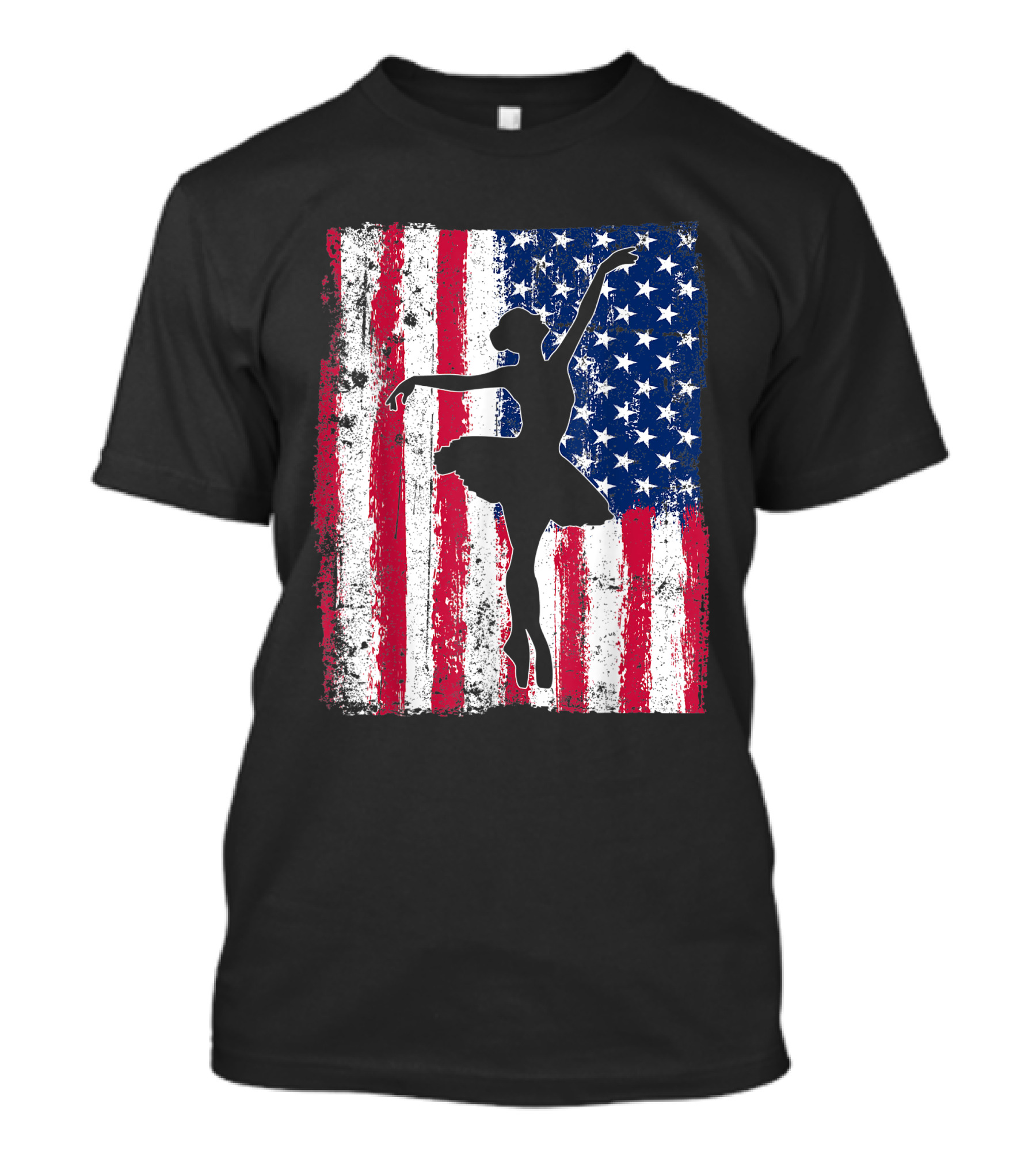 Ballet Dancer Silhouette With American Flag Patriotic 4th Of July T-Shirt
