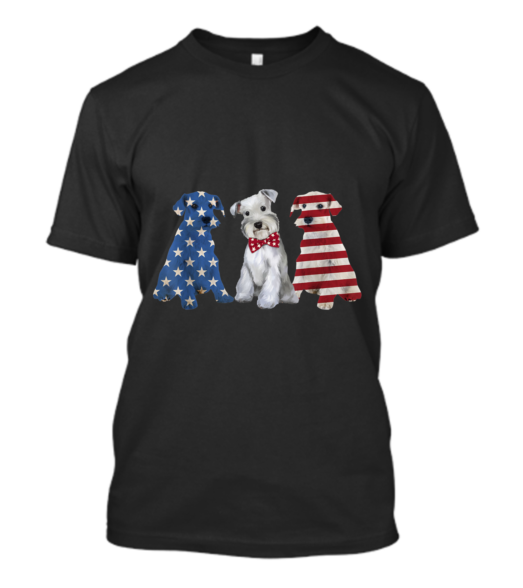 Schnauzer Dog Trio With American Flag Stars And Stripes 4th Of July Patriot T-Shirt