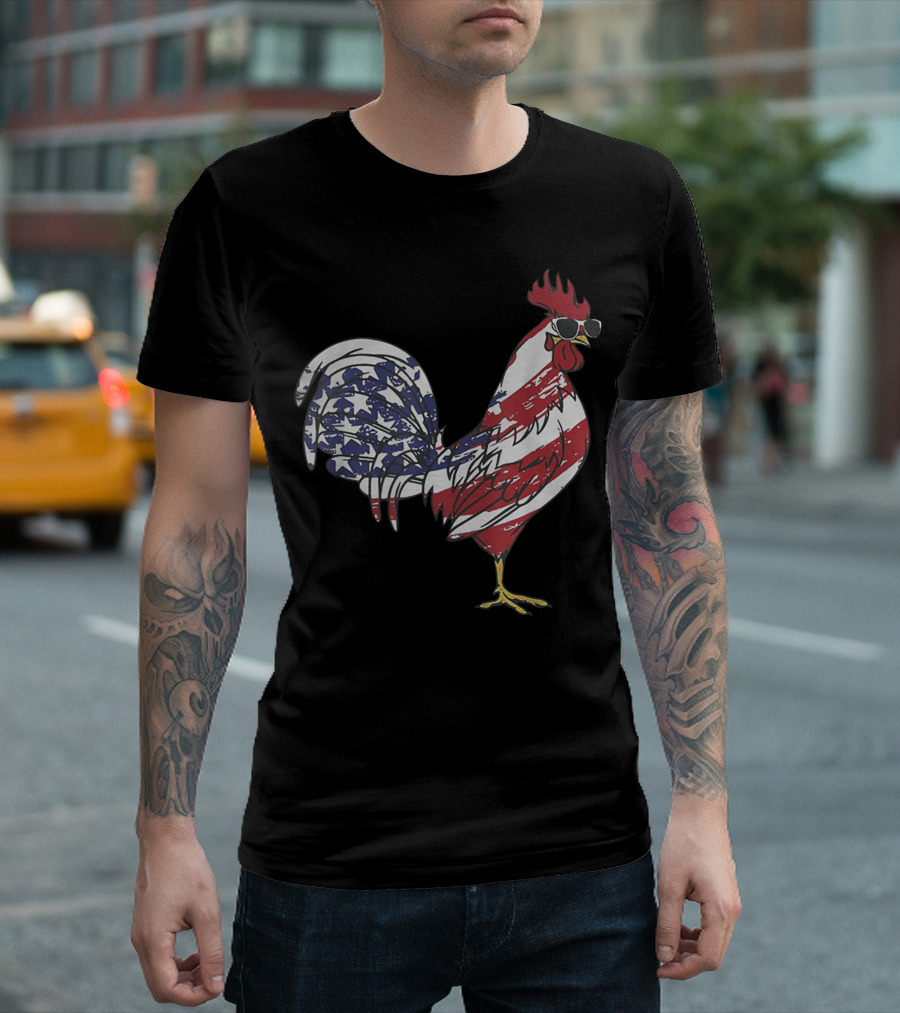 Patriotic Chicken American Flag 4Th Of July Independence Day T-Shirt