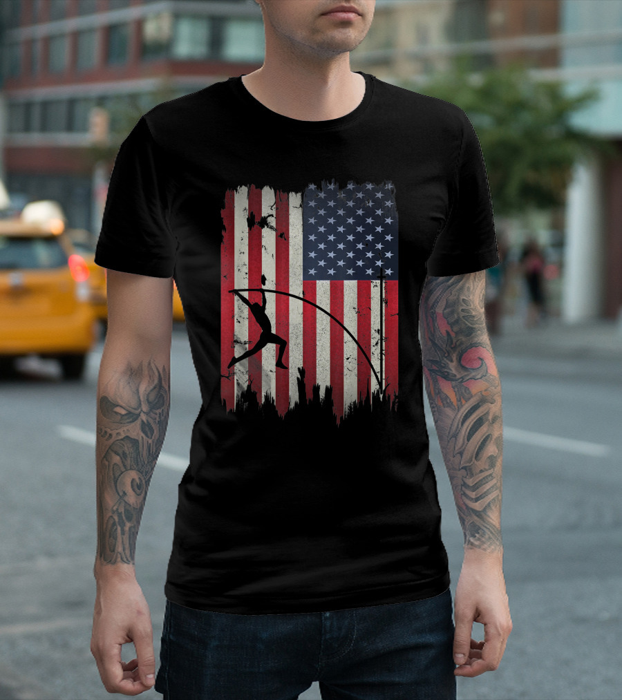 American Flag Pole Vault USA 4th Of July Jump Sports T-Shirt
