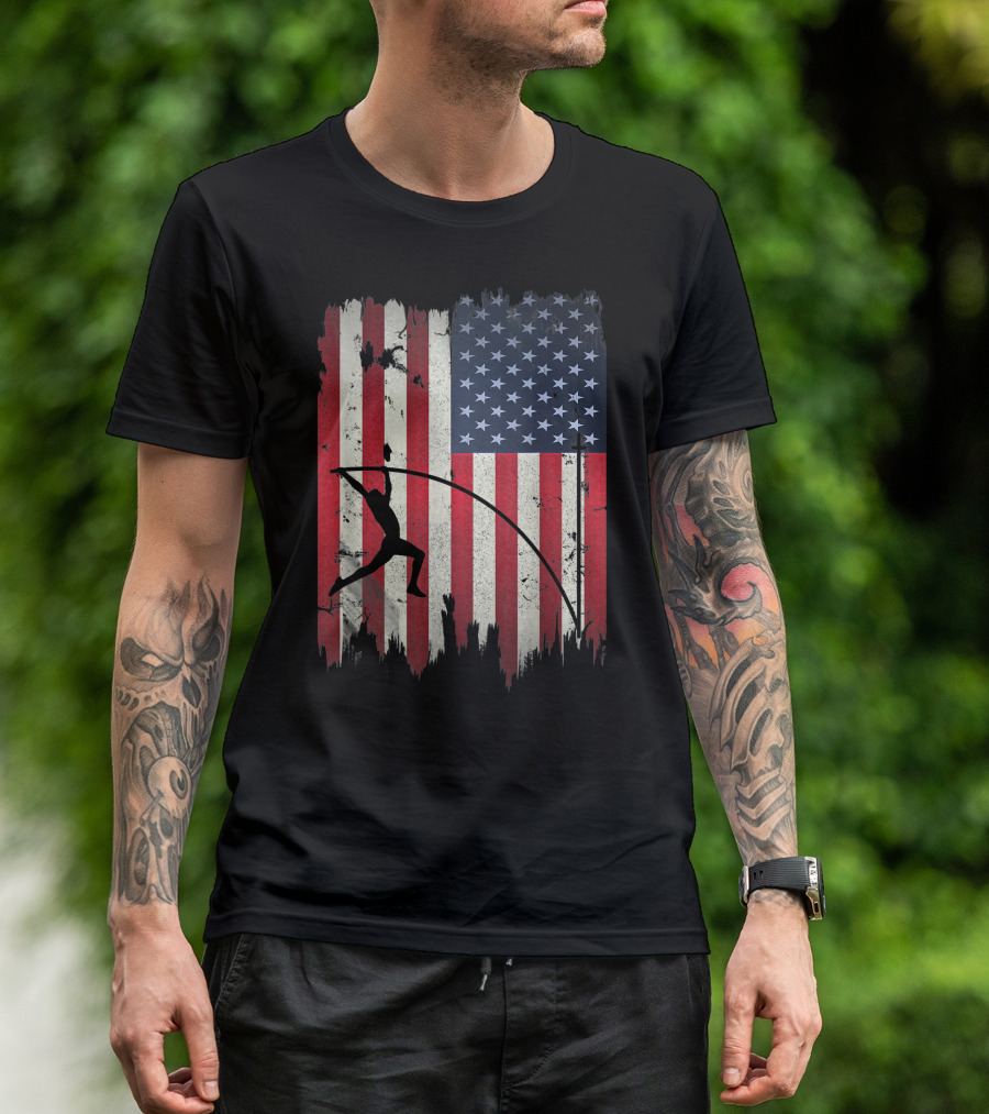 American Flag Pole Vault USA 4th Of July Jump Sports T-Shirt