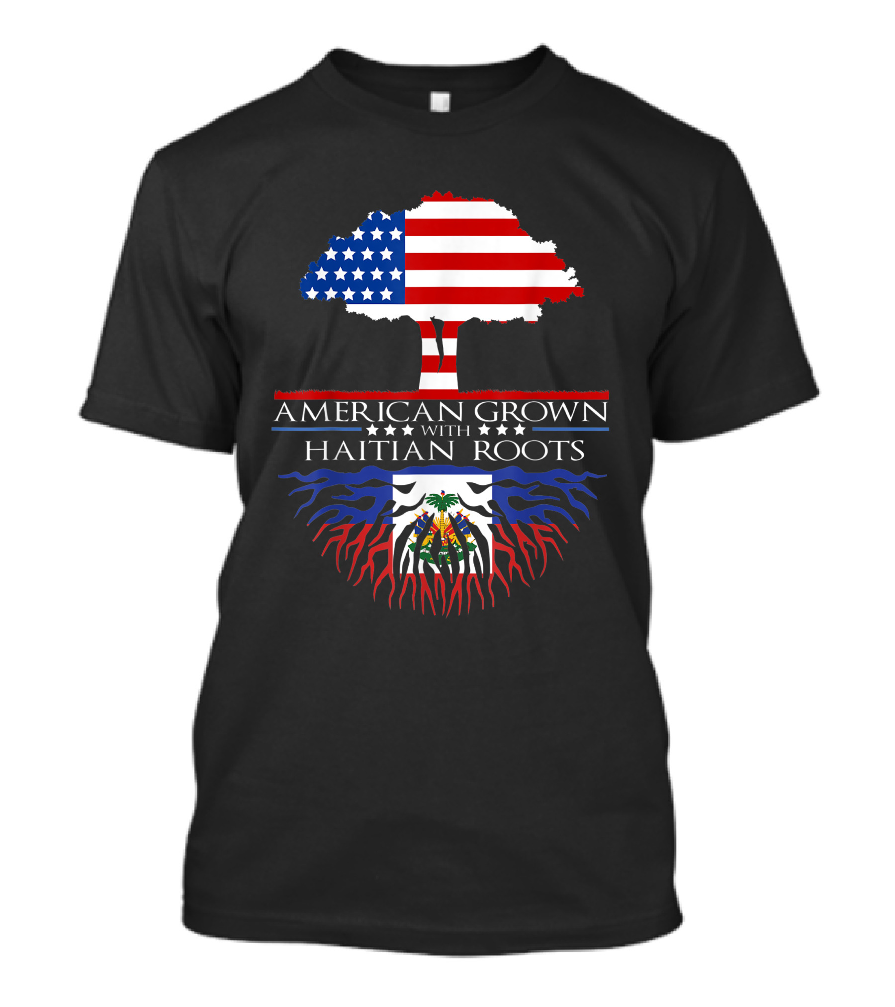 American Grown With Haitian Roots Tree Flag USA Haiti T-Shirt
